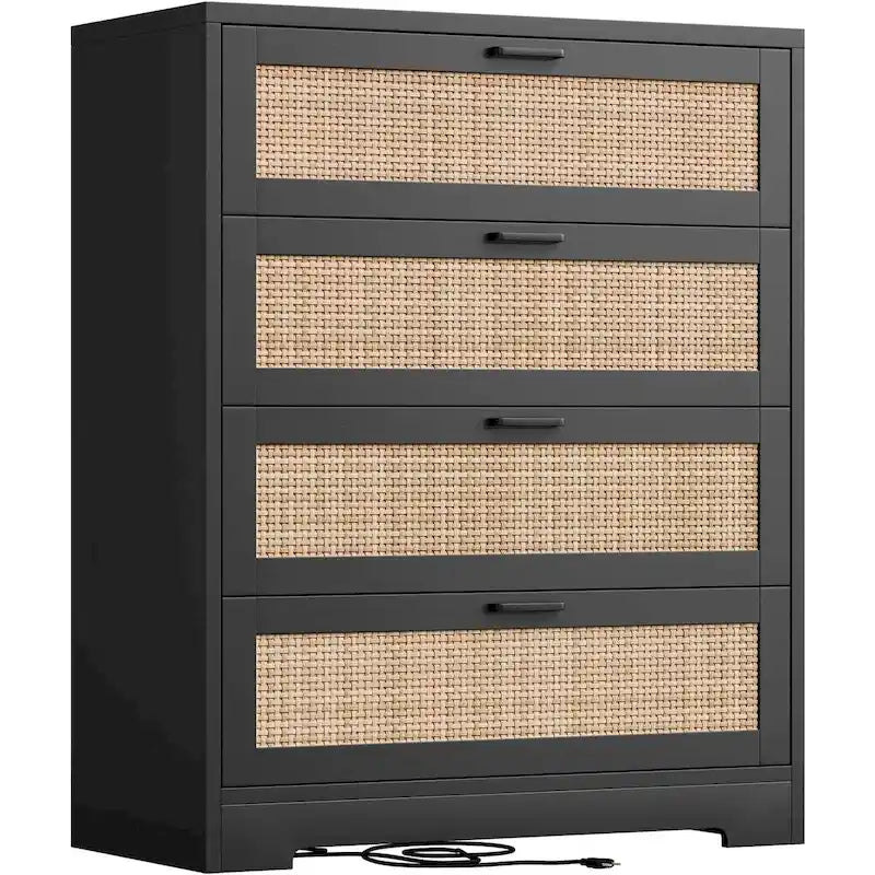Commode à 4 tiroirs en rotin pour chambre à coucher