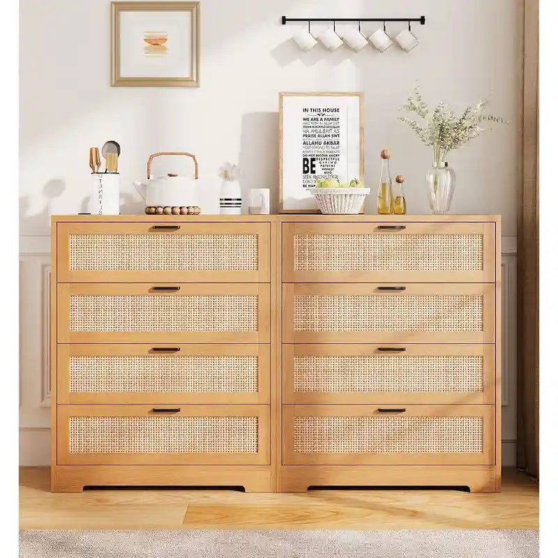 Commode à 4 tiroirs en rotin pour chambre à coucher