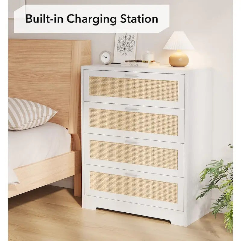 Commode à 4 tiroirs en rotin pour chambre à coucher