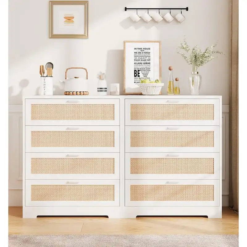 Commode à 4 tiroirs en rotin pour chambre à coucher