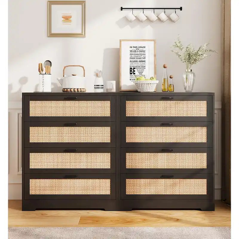 Commode à 4 tiroirs en rotin pour chambre à coucher
