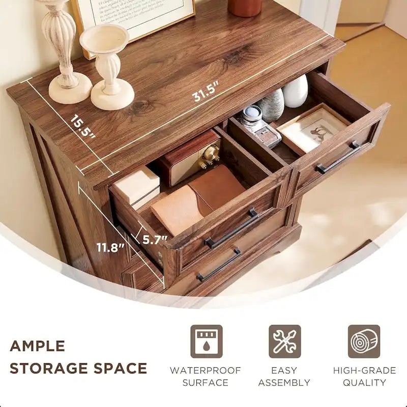 Commode de chambre à 5 tiroirs de style campagnard, commode moderne