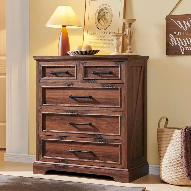 Commode de chambre à 5 tiroirs de style campagnard, commode moderne