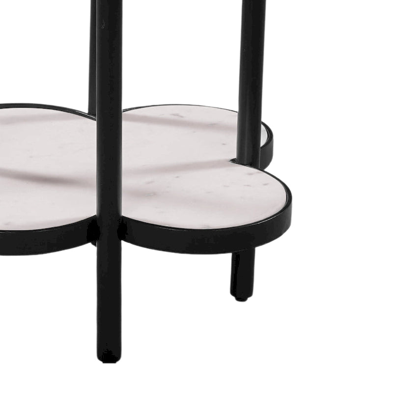 Table d'appoint, plateau en marbre véritable blanc en forme de trèfle avec cadre en fer noir