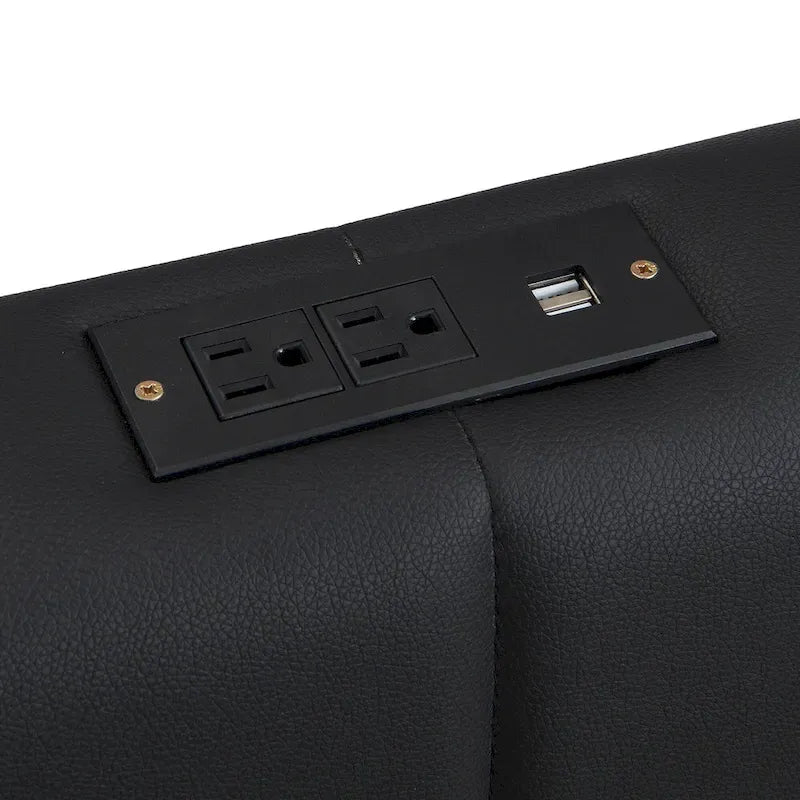 Cadre de lit plateforme relevable avec rangement, lit bas rembourré en cuir PU avec lumières LED télécommandées, prises, ports USB
