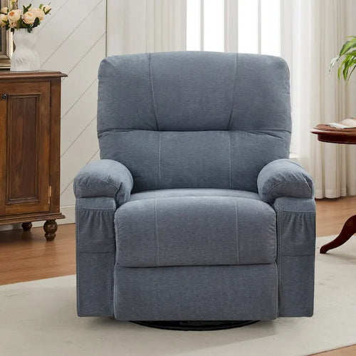 Fauteuil inclinable, pivotant à 360° et à bascule en lin avec poches latérales