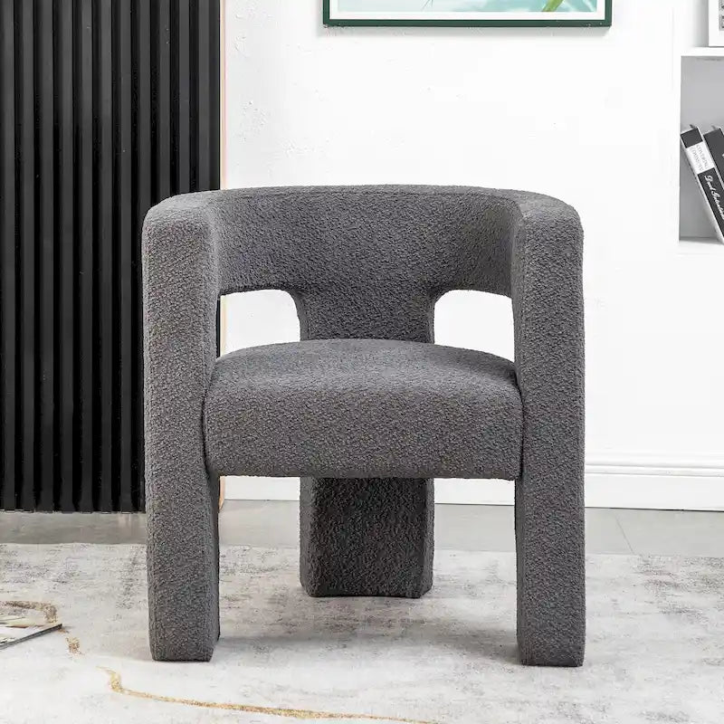 Fauteuil carré capitonné en tissu bouclé de 28 po de large
