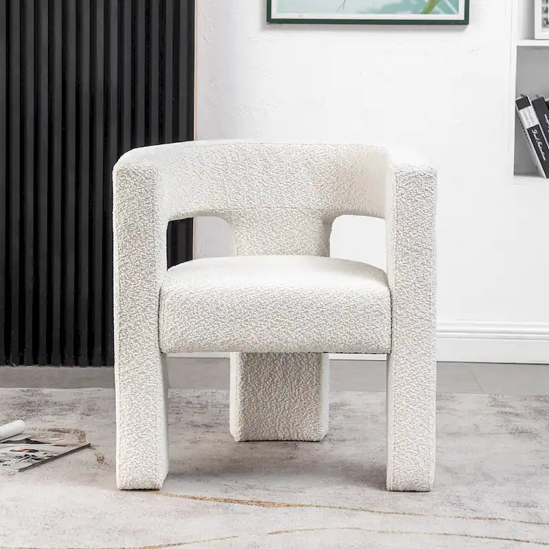 Fauteuil carré capitonné en tissu bouclé de 28 po de large