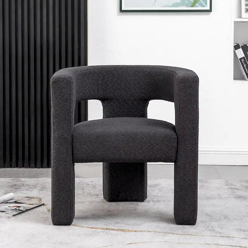 Fauteuil carré capitonné en tissu bouclé de 28 po de large