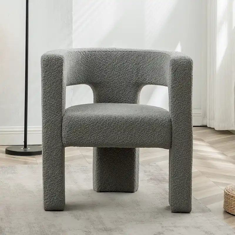 Fauteuil carré capitonné en tissu bouclé de 28 po de large