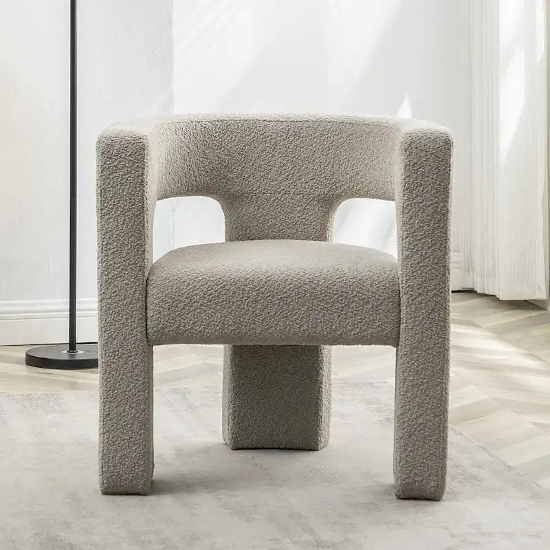 Fauteuil carré capitonné en tissu bouclé de 28 po de large