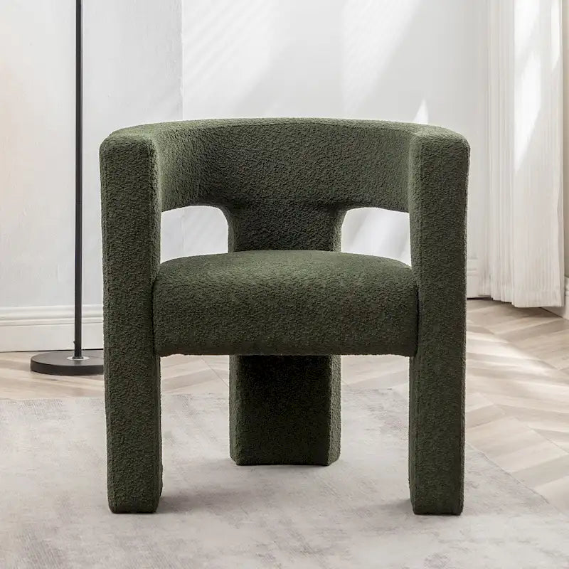 Fauteuil carré capitonné en tissu bouclé de 28 po de large