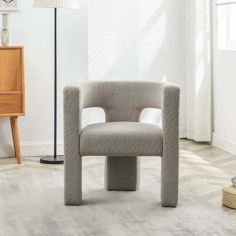 Fauteuil carré capitonné en tissu bouclé de 28 po de large