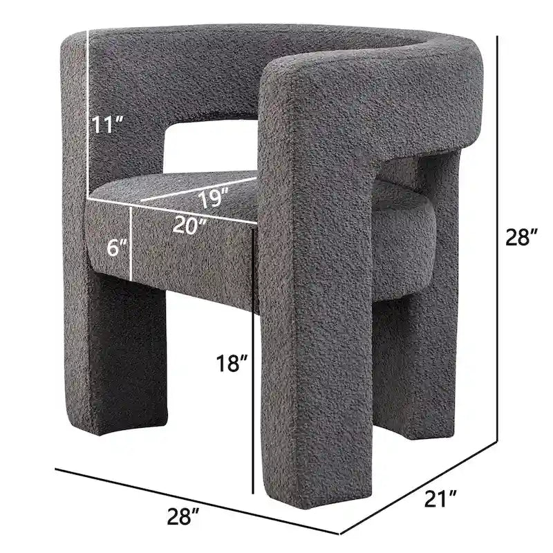 Fauteuil carré capitonné en tissu bouclé de 28 po de large