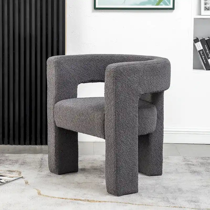 Fauteuil carré capitonné en tissu bouclé de 28 po de large