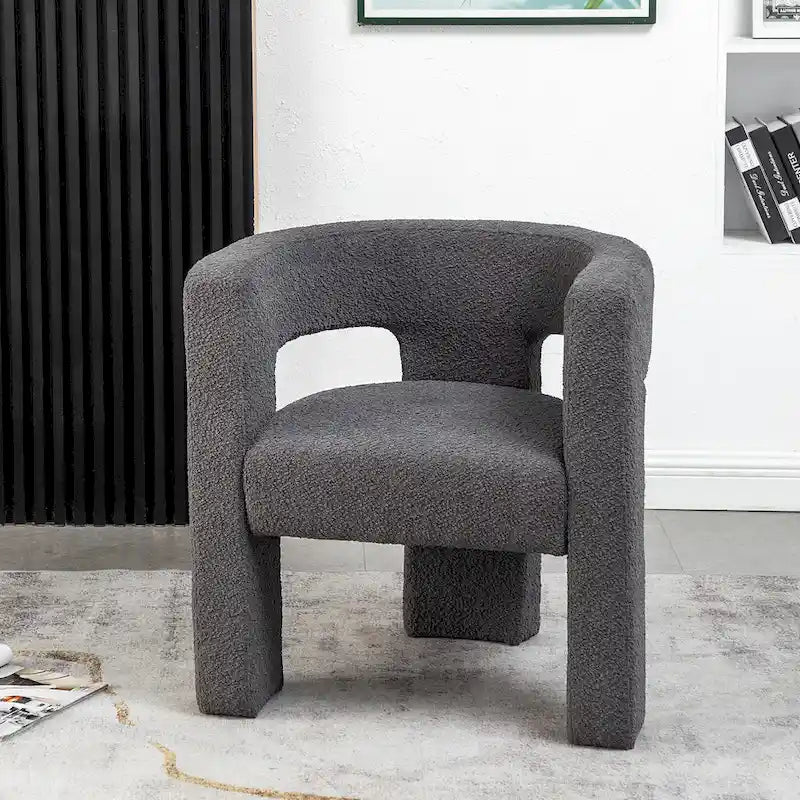 Fauteuil carré capitonné en tissu bouclé de 28 po de large