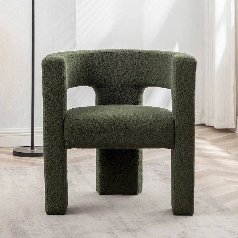 Fauteuil carré capitonné en tissu bouclé de 28 po de large