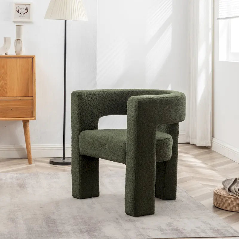 Fauteuil carré capitonné en tissu bouclé de 28 po de large