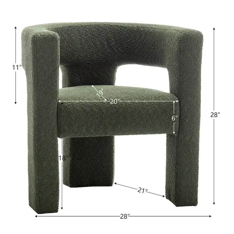 Fauteuil carré capitonné en tissu bouclé de 28 po de large
