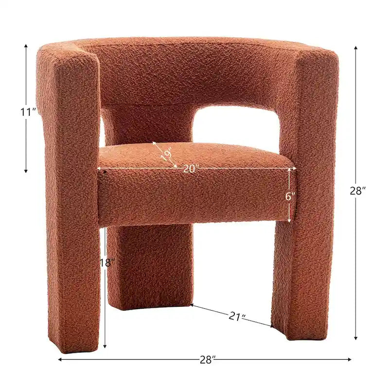 Fauteuil carré capitonné en tissu bouclé de 28 po de large