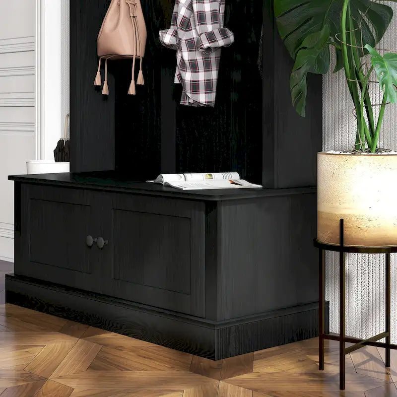 Portemanteau autoportant, banc d'entrée avec patère, meuble à chaussures et étagère supérieure
