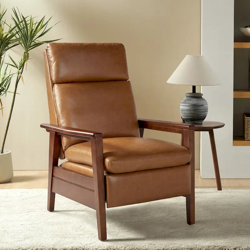 Fauteuil inclinable en similicuir d'inspiration médiévale et en bois massif