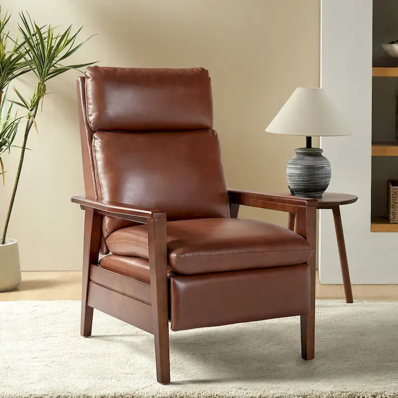Fauteuil inclinable en similicuir d'inspiration médiévale et en bois massif