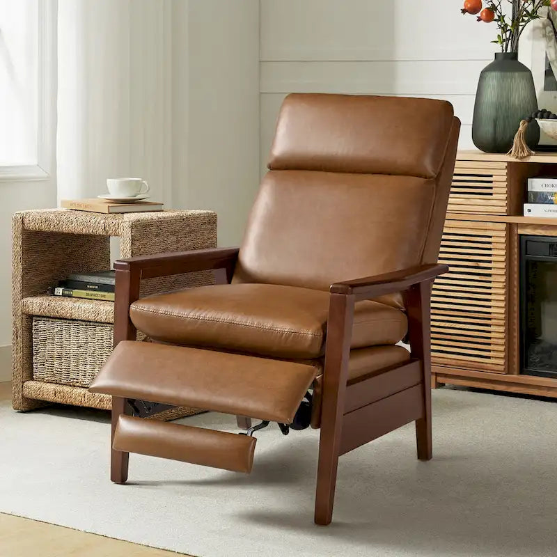 Fauteuil inclinable en similicuir d'inspiration médiévale et en bois massif