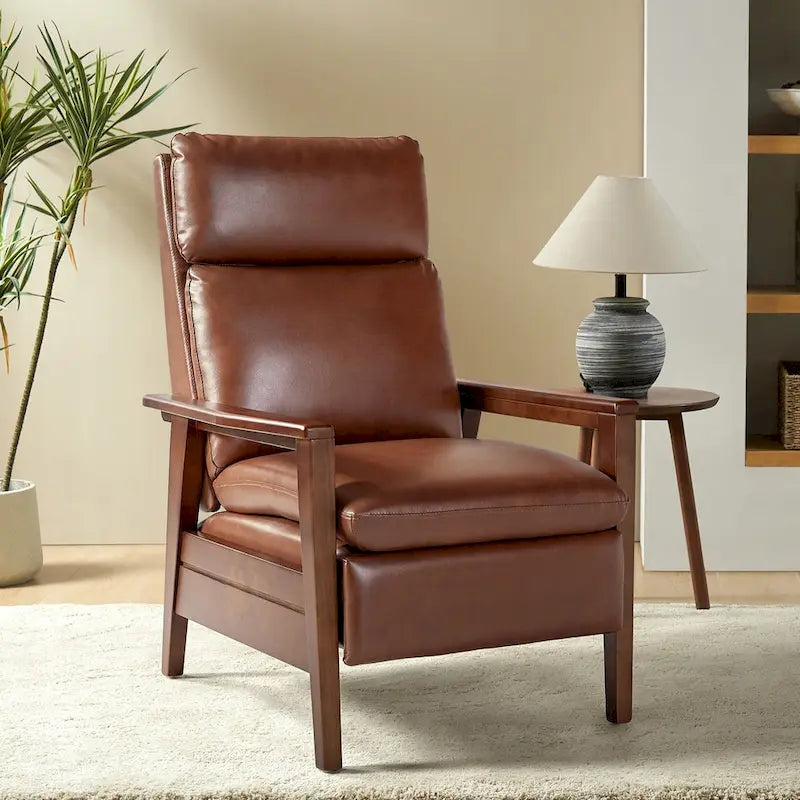 Fauteuil inclinable en similicuir d'inspiration médiévale et en bois massif