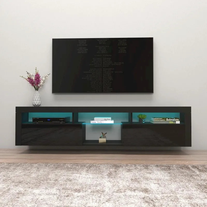 Meuble TV Mural Flottant 79" avec LEDs 16 Couleurs