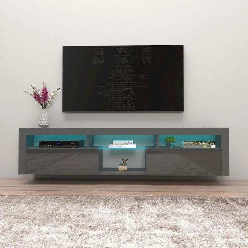 Meuble TV Mural Flottant 79" avec LEDs 16 Couleurs