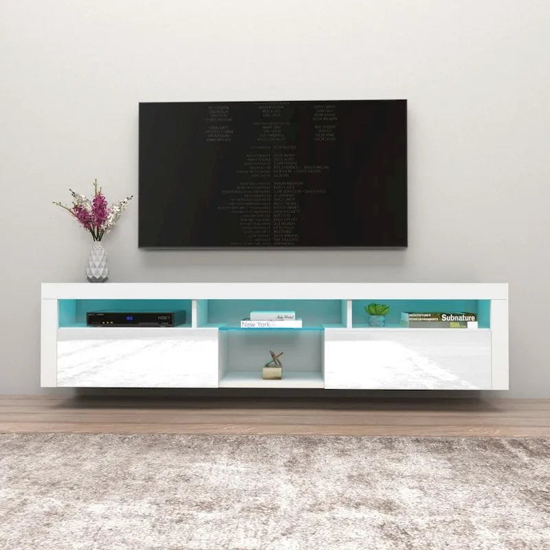Meuble TV Mural Flottant 79" avec LEDs 16 Couleurs