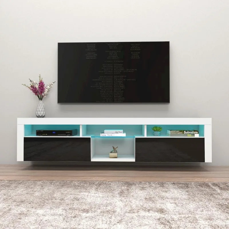 Meuble TV Mural Flottant 79" avec LEDs 16 Couleurs