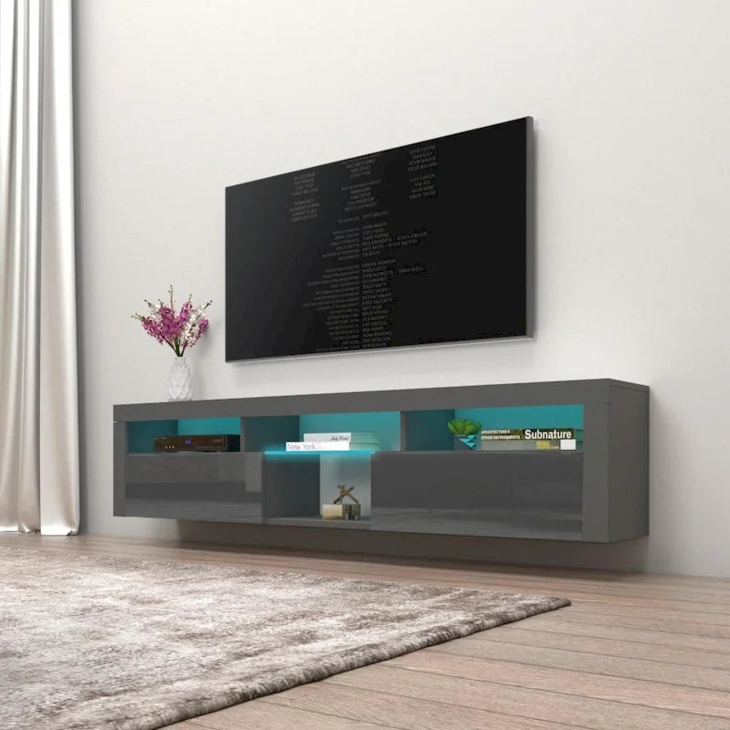 Meuble TV Mural Flottant 79" avec LEDs 16 Couleurs