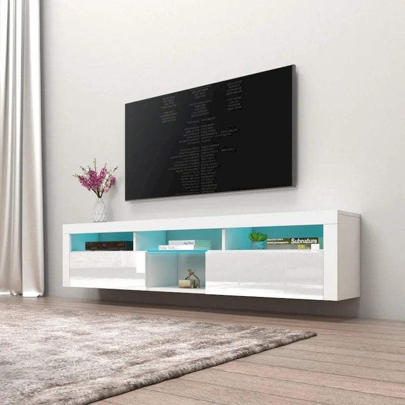 Meuble TV Mural Flottant 79" avec LEDs 16 Couleurs