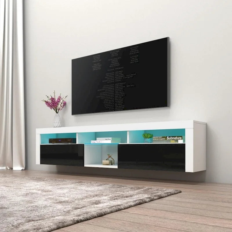 Meuble TV Mural Flottant 79" avec LEDs 16 Couleurs