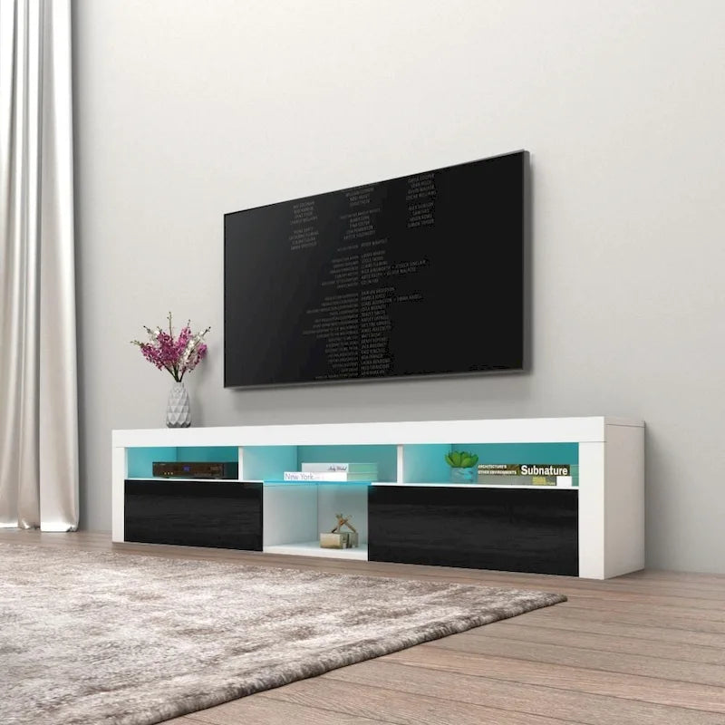 Meuble TV Mural Flottant 79" avec LEDs 16 Couleurs
