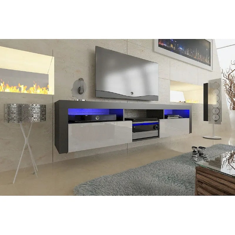 Meuble TV Mural Flottant 79" avec LEDs 16 Couleurs