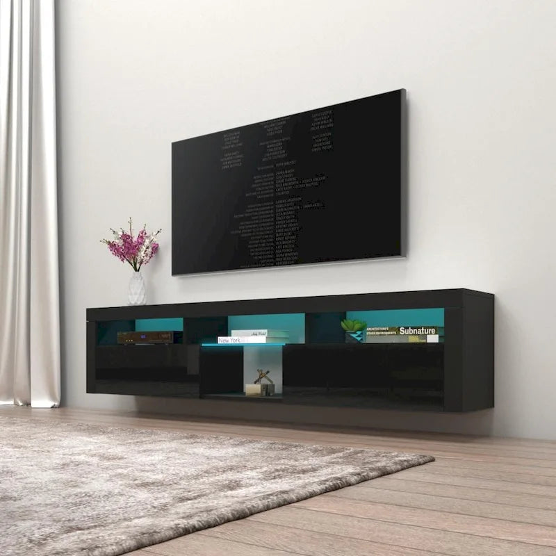 Meuble TV Mural Flottant 79" avec LEDs 16 Couleurs