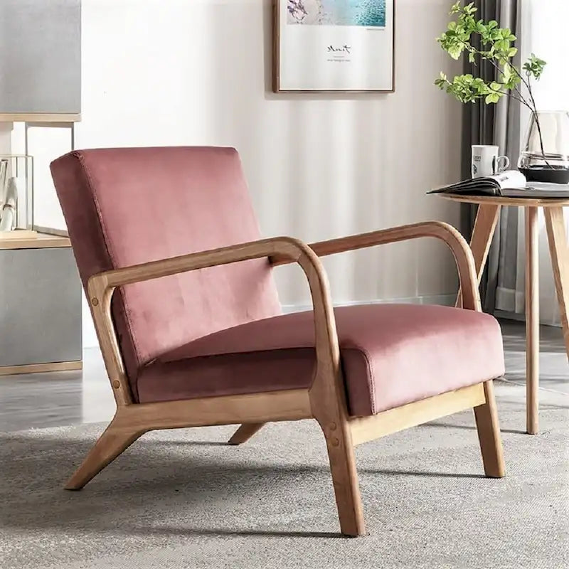 Fauteuil moderne de style Mid-Century en velours et bois
