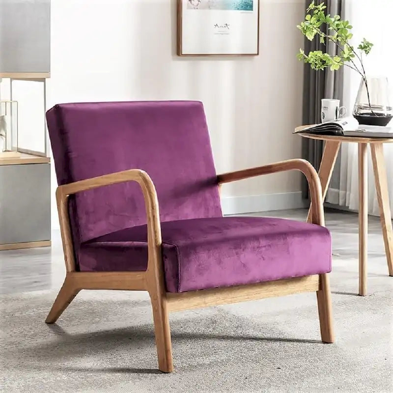 Fauteuil moderne de style Mid-Century en velours et bois