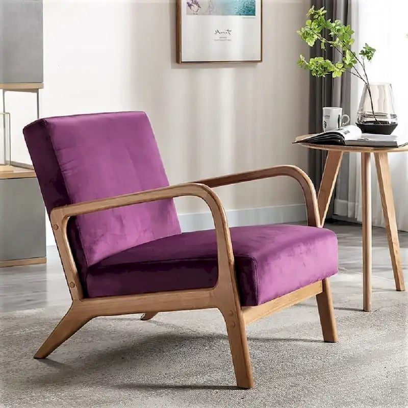 Fauteuil moderne de style Mid-Century en velours et bois