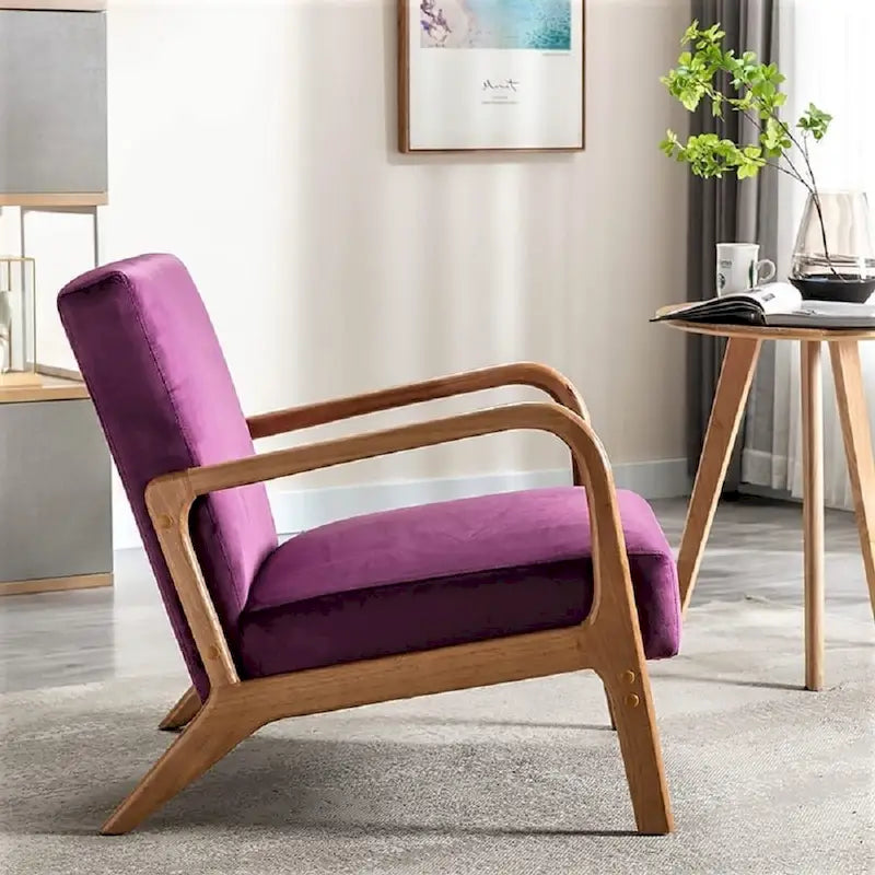 Fauteuil moderne de style Mid-Century en velours et bois