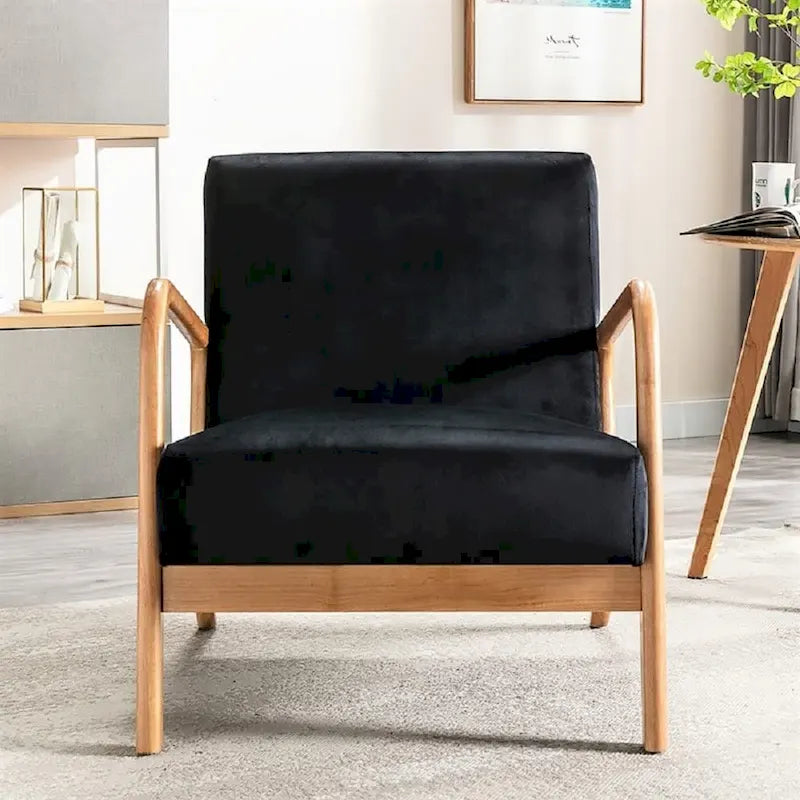 Fauteuil moderne de style Mid-Century en velours et bois