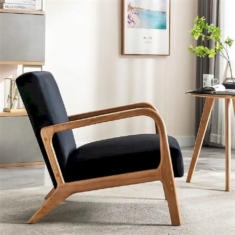 Fauteuil moderne de style Mid-Century en velours et bois