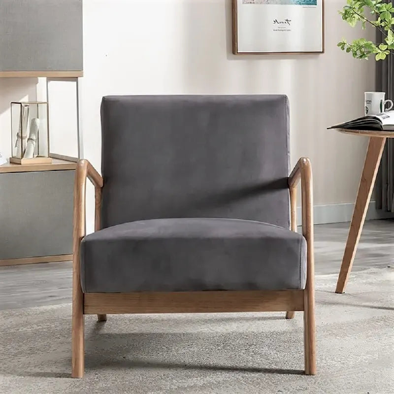 Fauteuil moderne de style Mid-Century en velours et bois