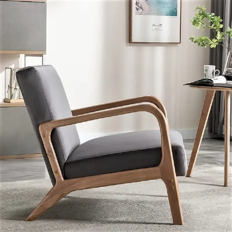 Fauteuil moderne de style Mid-Century en velours et bois