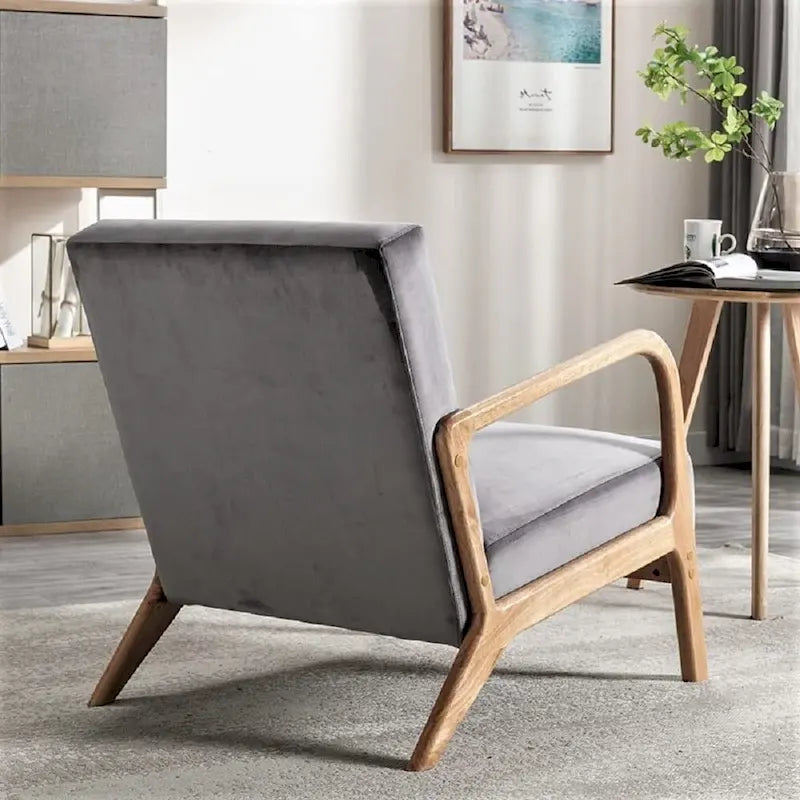 Fauteuil moderne de style Mid-Century en velours et bois