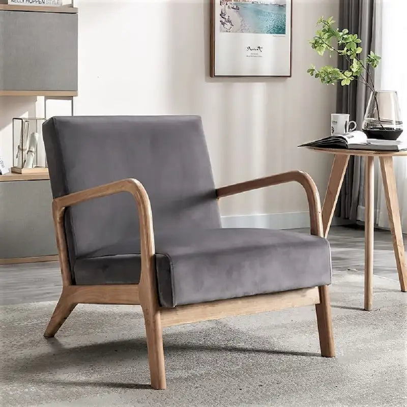 Fauteuil moderne de style Mid-Century en velours et bois