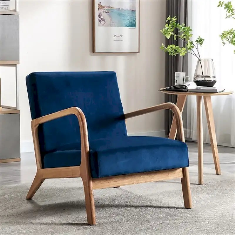 Fauteuil moderne de style Mid-Century en velours et bois